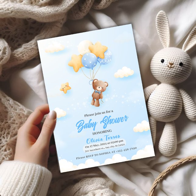 Invitación globos azules, Teddy Bear Boy baby Shower (Subido por el creador)