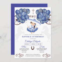Invitación Globos azules y plateados Bebé Charra Mexicano Bau