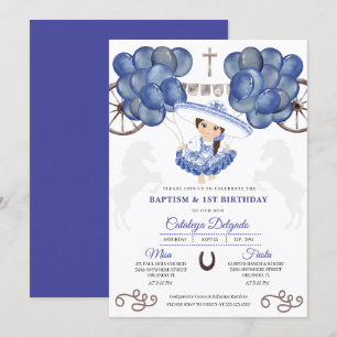 Invitación Globos azules y plateados Bebé Charra Mexicano Bau