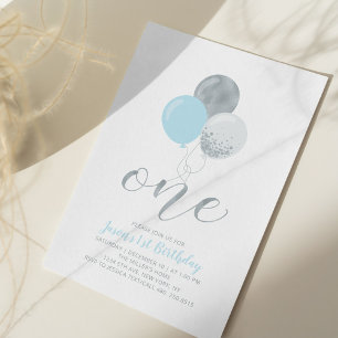 Invitación Globos azules y plateados   Cumpleaños de un niño 