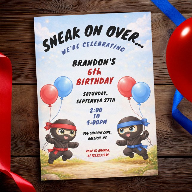Invitación Globos azules y rojos lindos, cumpleaños de dos ni (Subido por el creador)