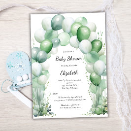 Invitación Globos Azules y Verdes Florales Baby Shower de Niñ