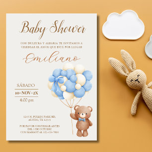 Invitación Globos Baby Shower en español de Teddy Bear