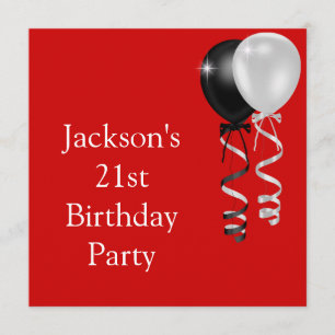 Invitación Globos blancos de color rojo negro plateado 21 de