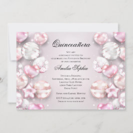 Invitación Globos blancos rosados Quinceañera