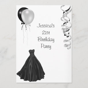 Invitación Globos blancos y negros Cumpleaños formal 21
