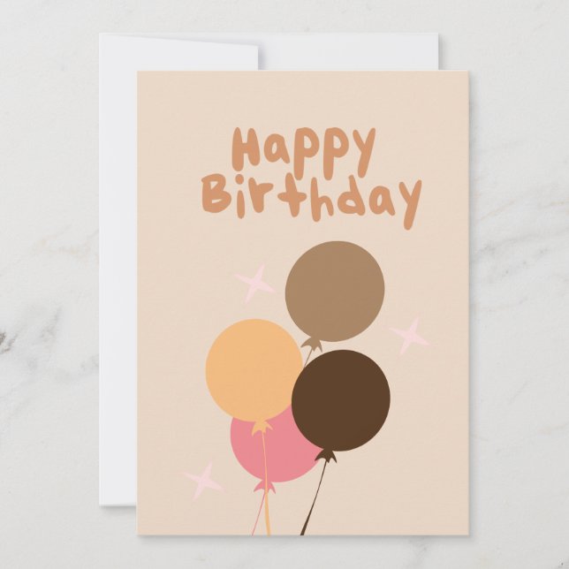 Invitación Globos Bohemios Feliz Cumpleaños Letra a Mano (Anverso)