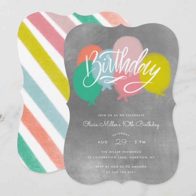 Invitación Globos brillantes arcoiris fiesta de cumpleaños gr (Anverso / Reverso)