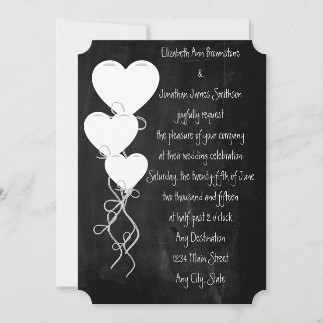 Invitación Globos cardíacos en un Boda de pizarra (Anverso)