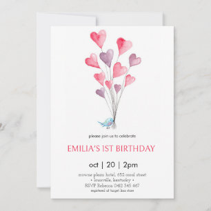 Invitación Globos cardíacos y cumpleaños de chicas de aves In