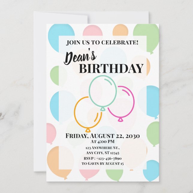 Invitación Globos Coloridos (Anverso)