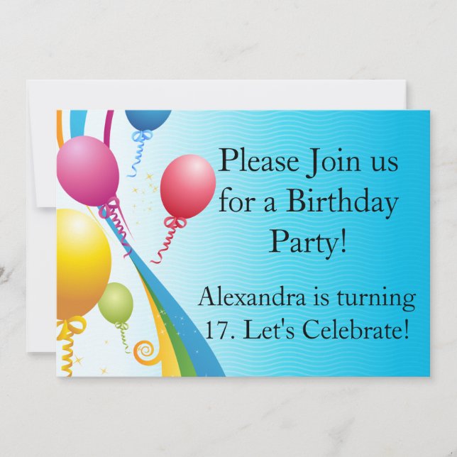 Invitación Globos coloridos | Cintas de rizo (Anverso)