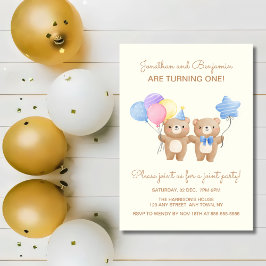 Invitación Globos coloridos con dos gemelos