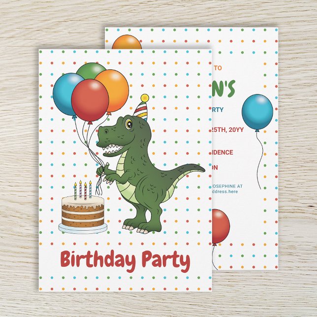 Invitación Globos Coloridos de Dinosaurio T-Rex Cumpleaños de (Subido por el creador)