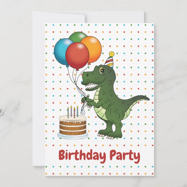 Invitación Globos Coloridos de T-rex Cumpleaños de Niño (Anverso)