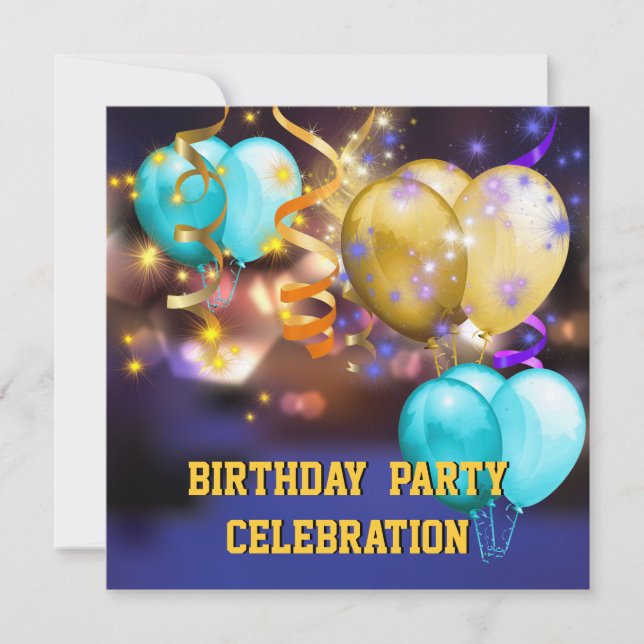 Invitación Globos Coloridos Divertidos Corrientes Cumpleaños  (Anverso)