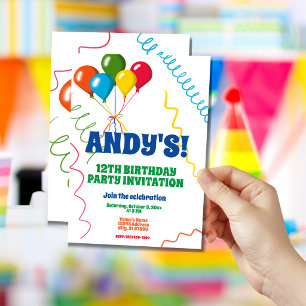 Invitación Globos Coloridos Feliz Cumpleaños 12 Fiesta de Cum