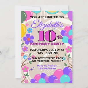 Invitación Globos Coloridos Festivos Cumpleaños