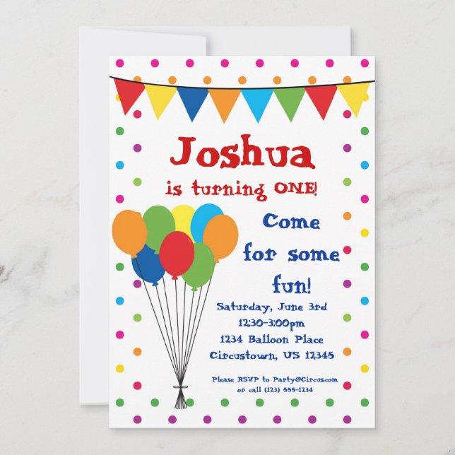 Invitación Globos coloridos, fiesta de cumpleaños del (Anverso)