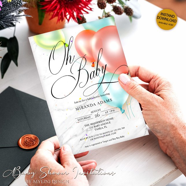 Invitación Globos coloridos Género Baby Shower neutral (Subido por el creador)