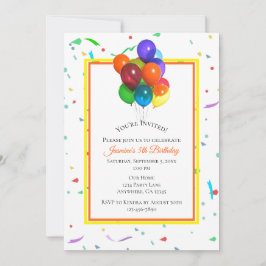 Invitación Globos coloridos y confetti | FIESTA PERSONALIZADO