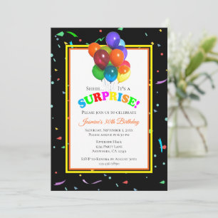 Invitación Globos coloridos y confetti   Fiesta sorpresa