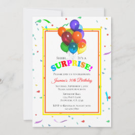 Invitación Globos coloridos y confetti | Fiesta sorpresa Invi