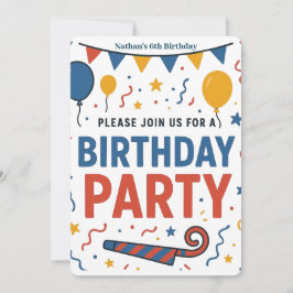 Invitación Globos coloridos y cumpleaños de niños de Confetti