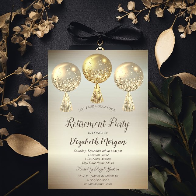 Invitación Globos con Drips de Purpurina Dorada de Lujo Jubil (Subido por el creador)