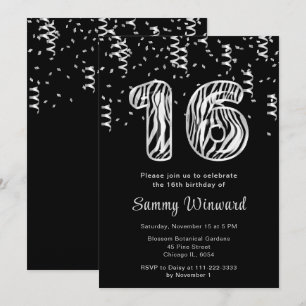 Invitación Globos con estampado de cebra para cumpleaños 16 c