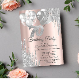 Invitación Globos con Gotas de Purpurina Plateada Cumpleaños 