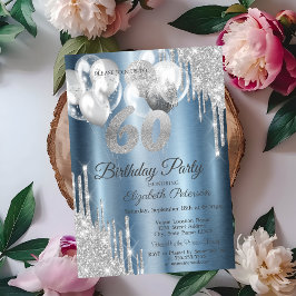 Invitación Globos con gotas de purpurina plateada Cumpleaños 