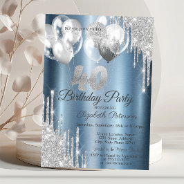 Invitación Globos con gotas de purpurina plateada Metallic az