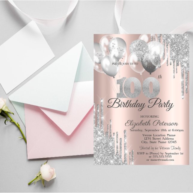 Invitación Globos con gotas de purpurina plateada para cumple (Subido por el creador)