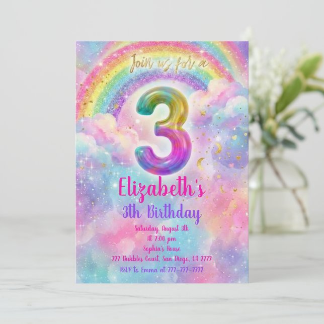 Invitación Globos Cumpleaños 3 años Cumpleaños  (Anverso de pie)