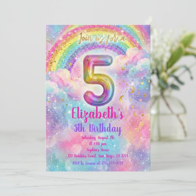 Invitación Globos Cumpleaños 5º Cumpleaños (Anverso de pie)