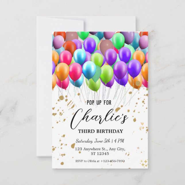 Invitación Globos Cumpleaños con realidad aumentada AR (Anverso)