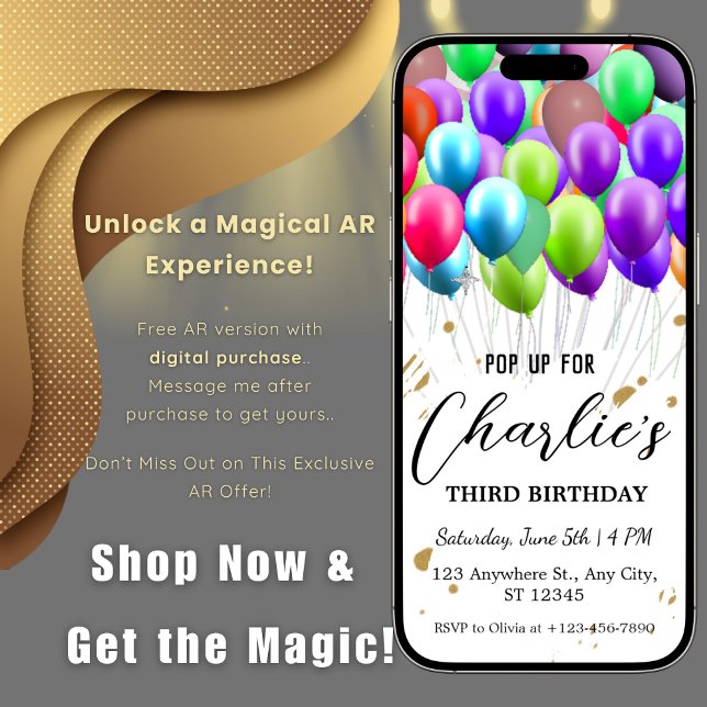 Invitación Globos Cumpleaños con realidad aumentada AR (Subido por el creador)