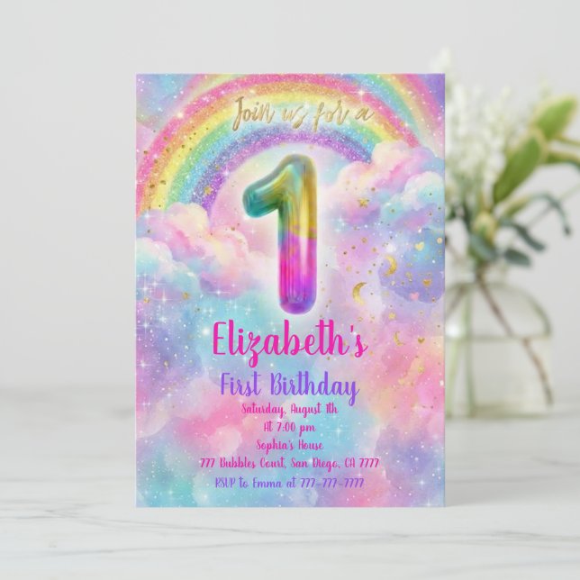 Invitación Globos Cumpleaños primer Cumpleaños  (Anverso de pie)