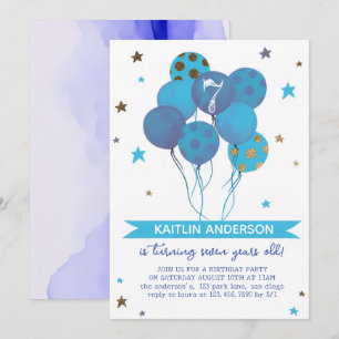 Invitación Globos de Acuarela Azul Fiesta de Cumpleaños de Ni