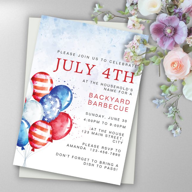 Invitación Globos de acuarela de presupuesto cuarto de julio  (Subido por el creador)