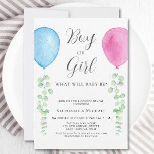 Invitación Globos de Acuarela Eucalipto Revelación de Género