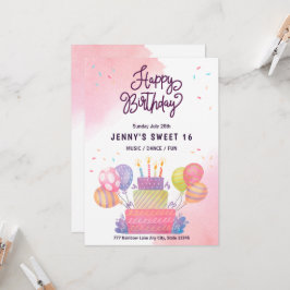 Invitación Globos de agua color rosa Cumpleaños Sweet 16 