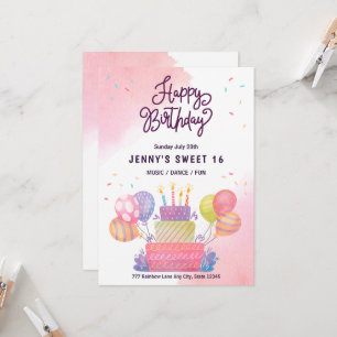Invitación Globos de agua color rosa Cumpleaños Sweet 16