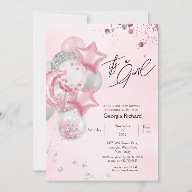 Invitación Globos de agua rosa Cumple una niña Fiesta de bebé (Anverso)