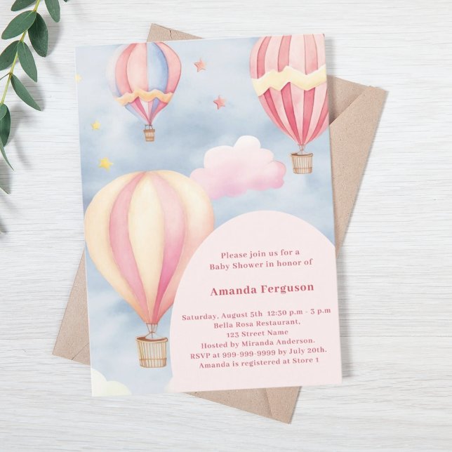 Invitación Globos de aire caliente chica rosa Baby Shower (Subido por el creador)