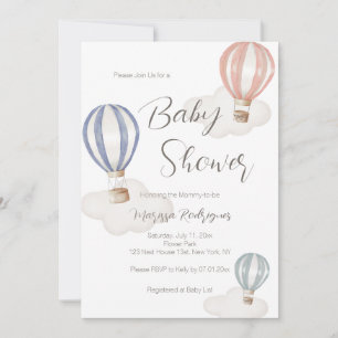 Invitación Globos de aire caliente de Baby Shower Neutrales