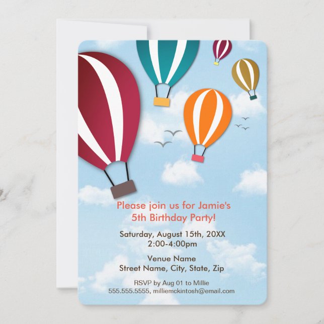 Invitación Globos de aire caliente divertidos y Guay| Cumplea (Anverso)