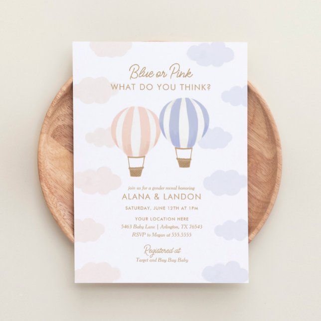 Invitación Globos de aire caliente Fiesta de revelación de gé (Subido por el creador)