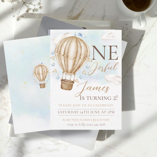 Invitación Globos de aire caliente marrón nubes cielo fiesta  (Subido por el creador)